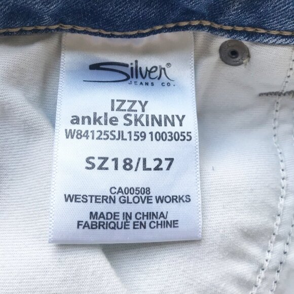 SILVER Izzy Ankle Skinny Embroidered Distressed Jeans Womens 18 - Picture 8 of 12